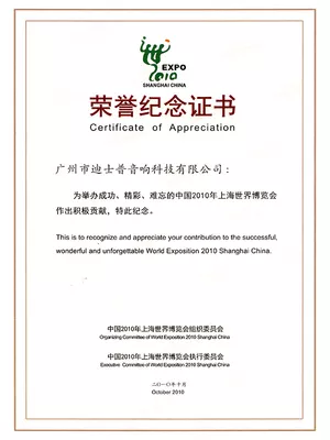 Certificate of Honor-Shanghai World Expo